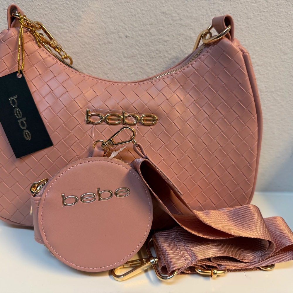 Bebe Blush Pink Woven Shoulder Bag Set